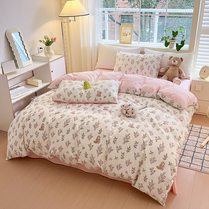 91家纺网 家纺一手货源 找家纺 清雅福 2024春夏新品喷气全棉13372印花系列-四件套 花萃清风