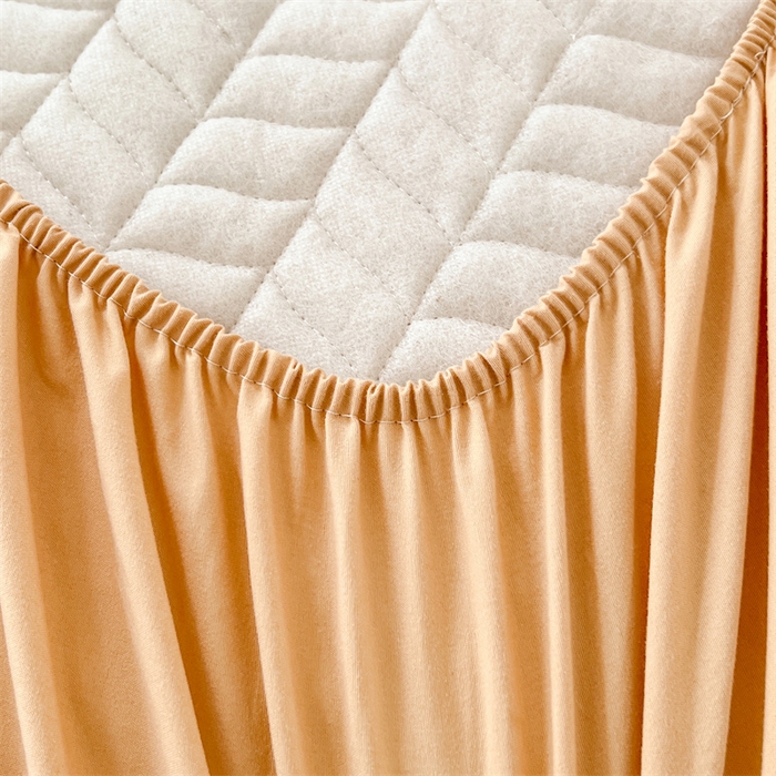 91家纺网 家纺一手货源 找家纺 梦舒羽 2025新款抗菌防水夹棉床笠-轻奢款 轻奢款-橘黄色