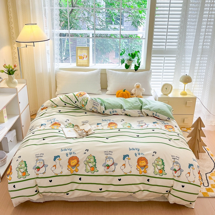 91家纺网 家纺一手货源 找家纺 清雅福 2024春夏新品喷气全棉13372印花系列-单被套 萌宠乐园