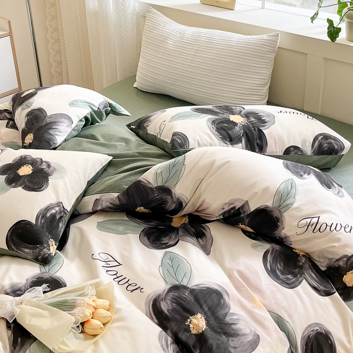 91家纺网 家纺一手货源 找家纺 清雅福 2024春夏新品喷气全棉13372印花系列-四件套 墨兰