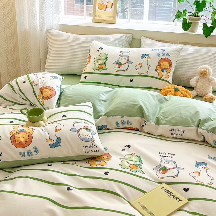 91家纺网 家纺一手货源 找家纺 清雅福 2024春夏新品喷气全棉13372印花系列-四件套 萌宠乐园