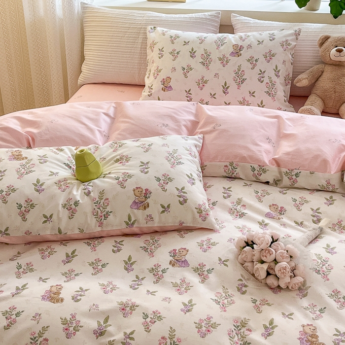 91家纺网 家纺一手货源 找家纺 清雅福 2024春夏新品喷气全棉13372印花系列-四件套 花萃清风