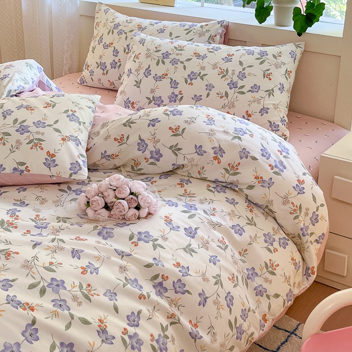 91家纺网 家纺一手货源 找家纺 清雅福 2024春夏新品喷气全棉13372印花系列-四件套 紫薇