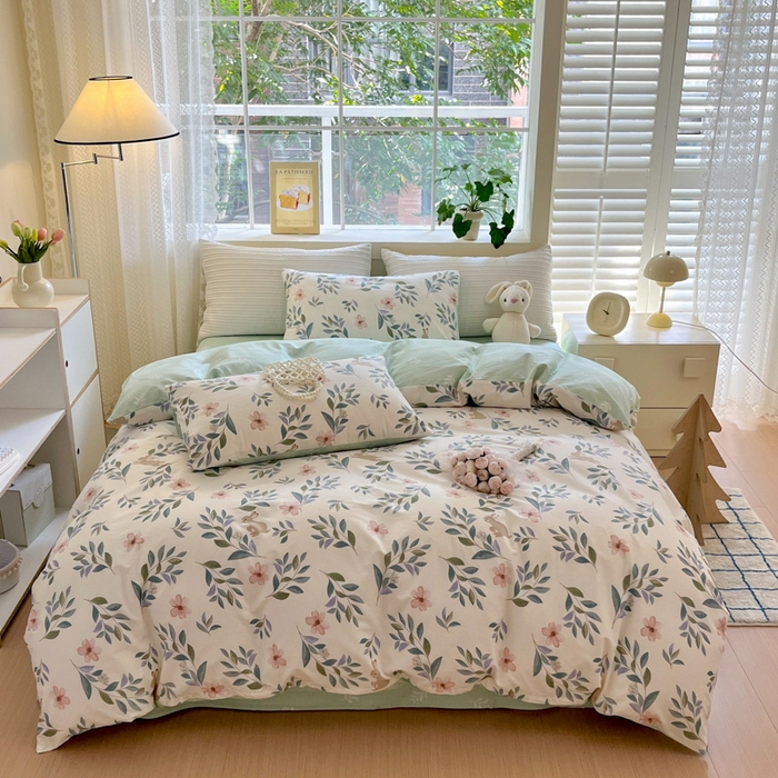 91家纺网 家纺一手货源 找家纺 清雅福 2024春夏新品喷气全棉13372印花系列-单被套 轻纱漫舞