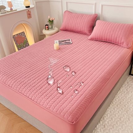 91家纺网 家纺一手货源 找家纺 梦舒羽 2025新款抗菌防水夹棉床笠-轻奢款 轻奢款-豆沙