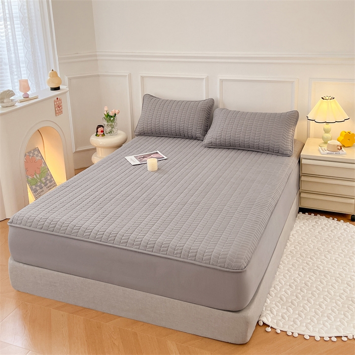 91家纺网 家纺一手货源 找家纺 梦舒羽 2025新款抗菌防水夹棉床笠-轻奢款 轻奢款-雾霾灰