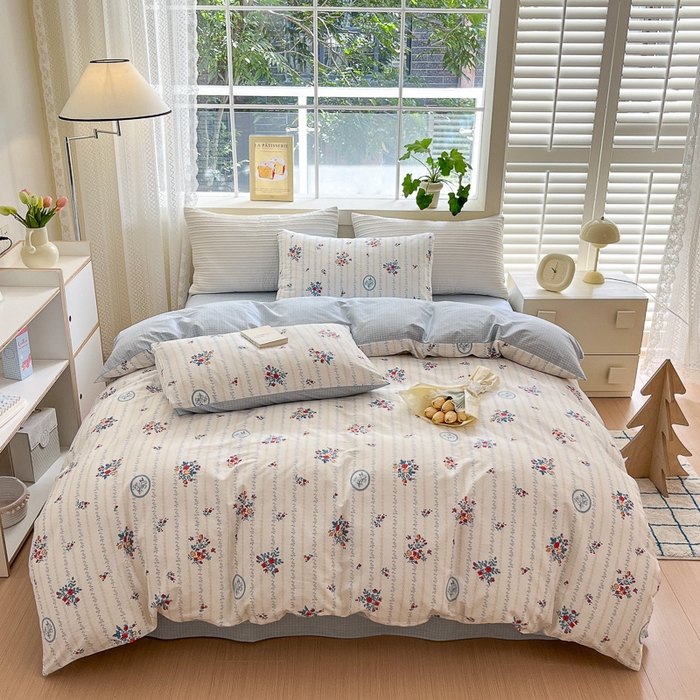 91家纺网 家纺一手货源 找家纺 清雅福 2024春夏新品喷气全棉13372印花系列-四件套 伯爵夫人