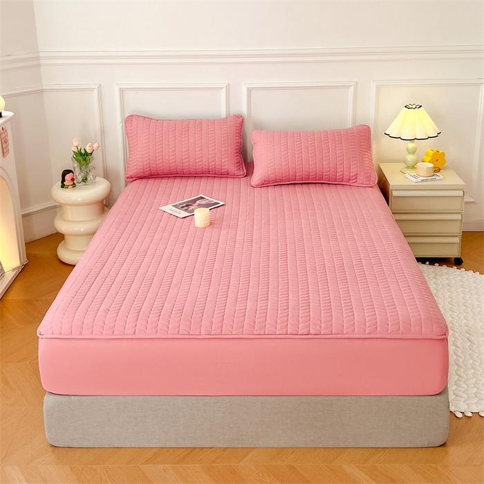 91家纺网 家纺一手货源 找家纺 梦舒羽 2025新款抗菌防水夹棉床笠-轻奢款 轻奢款-豆沙