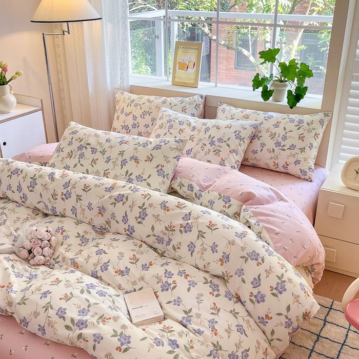 91家纺网 家纺一手货源 找家纺 清雅福 2024春夏新品喷气全棉13372印花系列-单被套 紫薇