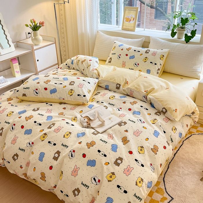 91家纺网 家纺一手货源 找家纺 清雅福 2024春夏新品喷气全棉13372印花系列-四件套 松岛可可