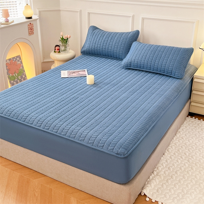 91家纺网 家纺一手货源 找家纺 梦舒羽 2025新款抗菌防水夹棉床笠-轻奢款 轻奢款-深蓝蓝