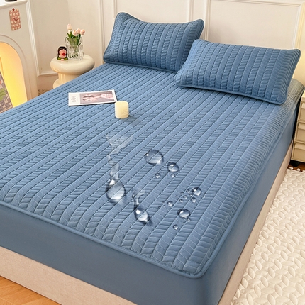 91家纺网 家纺一手货源 找家纺 梦舒羽 2025新款抗菌防水夹棉床笠-轻奢款 轻奢款-深蓝蓝