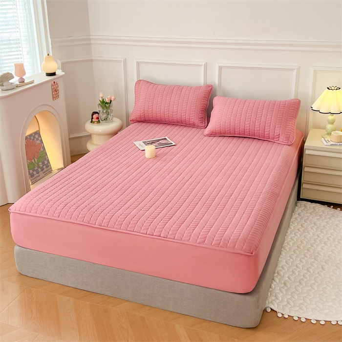 91家纺网 家纺一手货源 找家纺 梦舒羽 2025新款抗菌防水夹棉床笠-轻奢款 轻奢款-豆沙