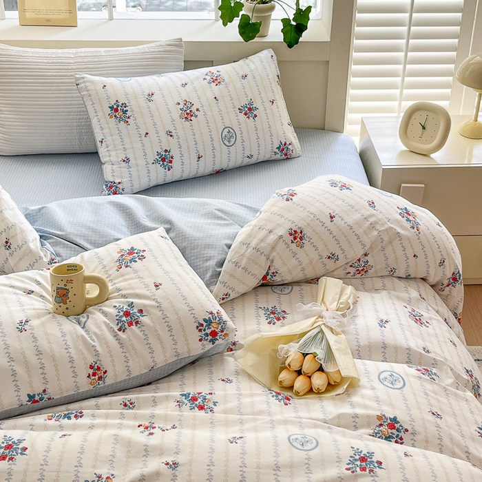 91家纺网 家纺一手货源 找家纺 清雅福 2024春夏新品喷气全棉13372印花系列-四件套 伯爵夫人