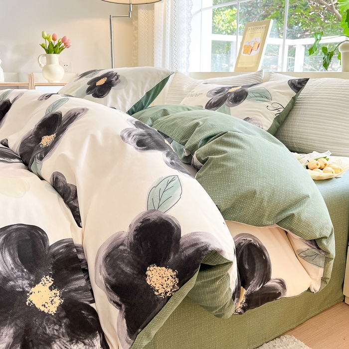 91家纺网 家纺一手货源 找家纺 清雅福 2024春夏新品喷气全棉13372印花系列-四件套 墨兰