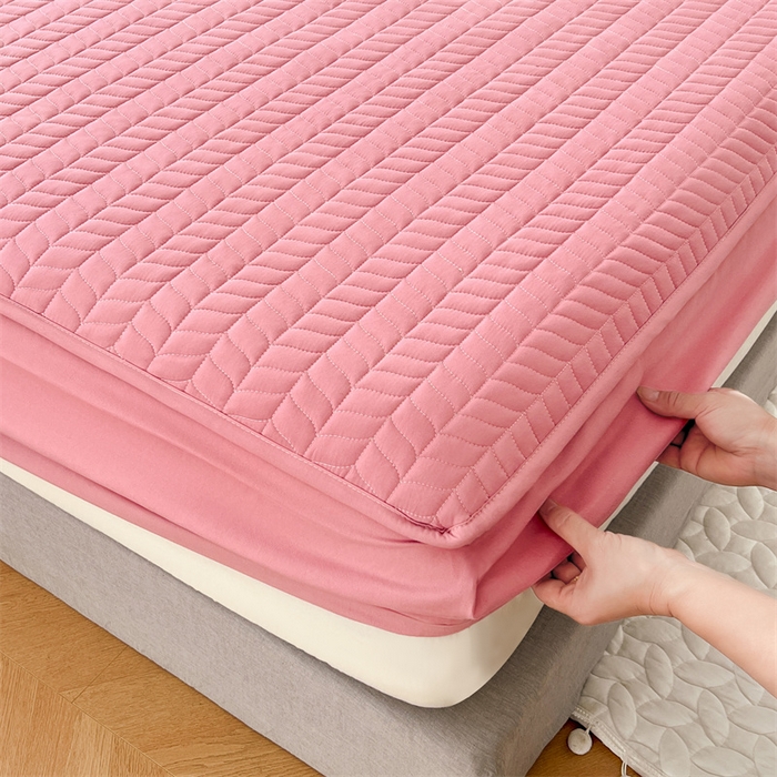 91家纺网 家纺一手货源 找家纺 梦舒羽 2025新款抗菌防水夹棉床笠-轻奢款 轻奢款-豆沙