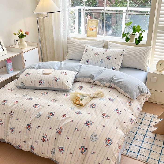 91家纺网 家纺一手货源 找家纺 清雅福 2024春夏新品喷气全棉13372印花系列-四件套 伯爵夫人