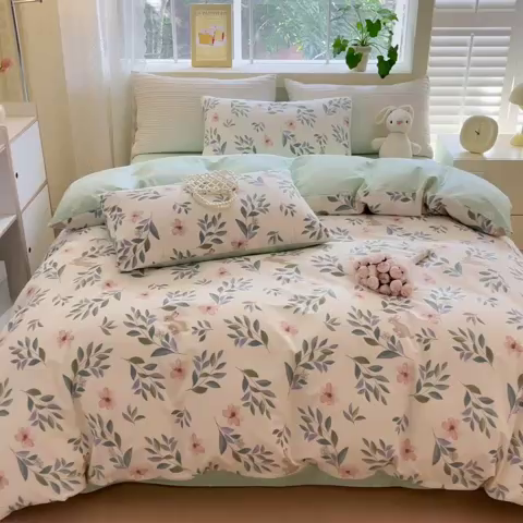 91家纺网 家纺一手货源 找家纺 清雅福 2024春夏新品喷气全棉13372印花系列-单被套 轻纱漫舞