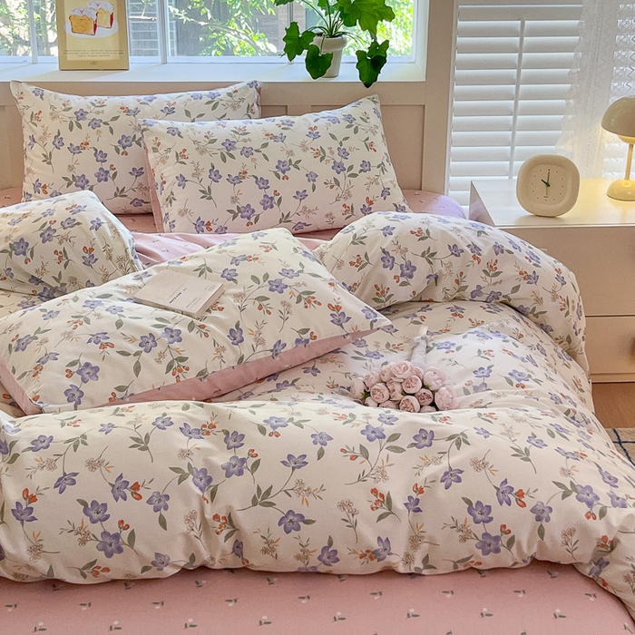 91家纺网 家纺一手货源 找家纺 清雅福 2024春夏新品喷气全棉13372印花系列-四件套 紫薇