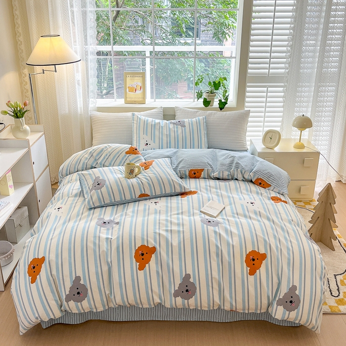 91家纺网 家纺一手货源 找家纺 清雅福 2024春夏新品喷气全棉13372印花系列-单被套 调皮狗