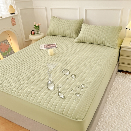 91家纺网 家纺一手货源 找家纺 梦舒羽 2025新款抗菌防水夹棉床笠-轻奢款 轻奢款-抹茶绿