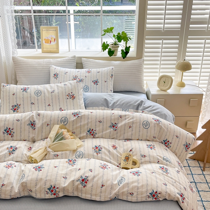 91家纺网 家纺一手货源 找家纺 清雅福 2024春夏新品喷气全棉13372印花系列-四件套 伯爵夫人