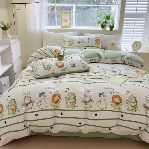 91家纺网 家纺一手货源 找家纺 清雅福 2024春夏新品喷气全棉13372印花系列-四件套 萌宠乐园