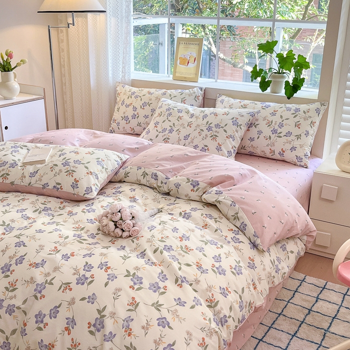 91家纺网 家纺一手货源 找家纺 清雅福 2024春夏新品喷气全棉13372印花系列-四件套 紫薇