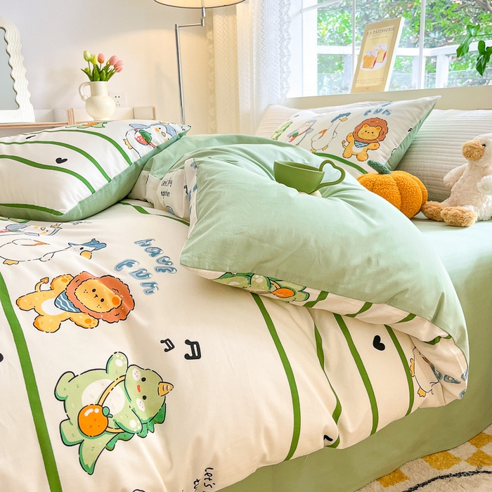 91家纺网 家纺一手货源 找家纺 清雅福 2024春夏新品喷气全棉13372印花系列-四件套 萌宠乐园