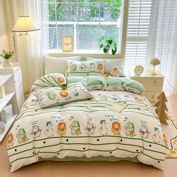 91家纺网 家纺一手货源 找家纺 清雅福 2024春夏新品喷气全棉13372印花系列-四件套 萌宠乐园