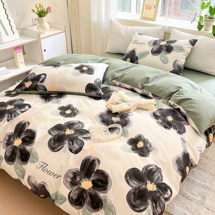 91家纺网 家纺一手货源 找家纺 清雅福 2024春夏新品喷气全棉13372印花系列-四件套 墨兰