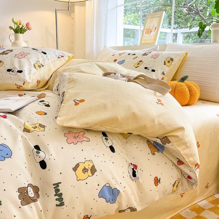 91家纺网 家纺一手货源 找家纺 清雅福 2024春夏新品喷气全棉13372印花系列-四件套 松岛可可