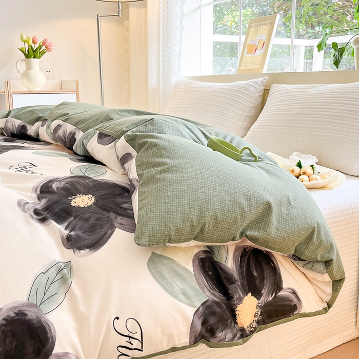 91家纺网 家纺一手货源 找家纺 清雅福 2024春夏新品喷气全棉13372印花系列-单被套 墨兰
