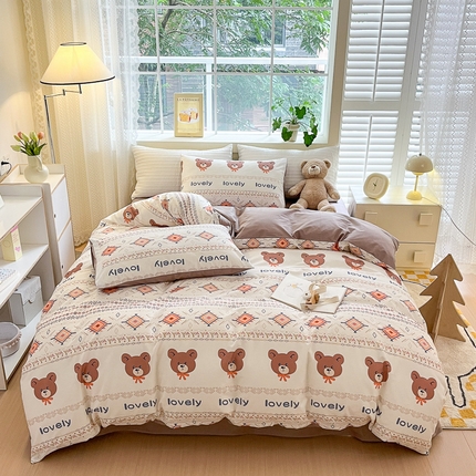 91家纺网 家纺一手货源 找家纺 清雅福 2024春夏新品喷气全棉13372印花系列-四件套 杰克丹尼