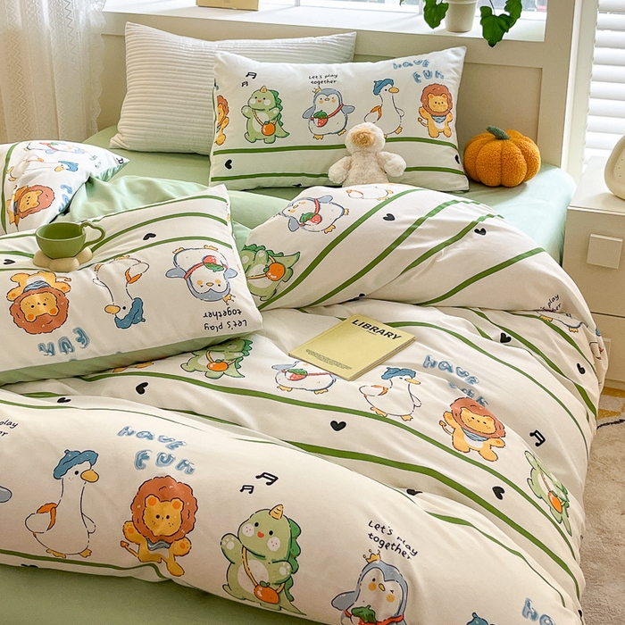 91家纺网 家纺一手货源 找家纺 清雅福 2024春夏新品喷气全棉13372印花系列-四件套 萌宠乐园