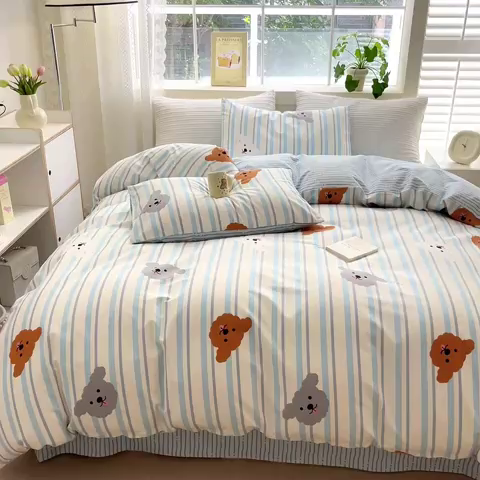 91家纺网 家纺一手货源 找家纺 清雅福 2024春夏新品喷气全棉13372印花系列-单被套 调皮狗