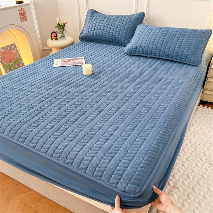 91家纺网 家纺一手货源 找家纺 梦舒羽 2025新款抗菌防水夹棉床笠-轻奢款 轻奢款-深蓝蓝