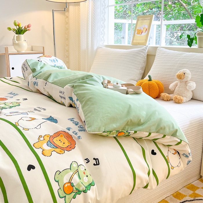 91家纺网 家纺一手货源 找家纺 清雅福 2024春夏新品喷气全棉13372印花系列-单被套 萌宠乐园