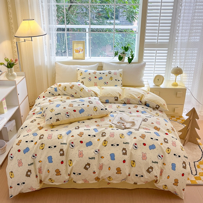 91家纺网 家纺一手货源 找家纺 清雅福 2024春夏新品喷气全棉13372印花系列-四件套 松岛可可