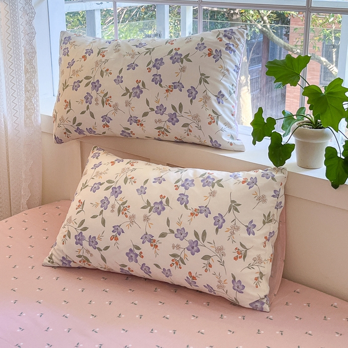 91家纺网 家纺一手货源 找家纺 清雅福 2024春夏新品喷气全棉13372印花系列-单枕套 紫薇