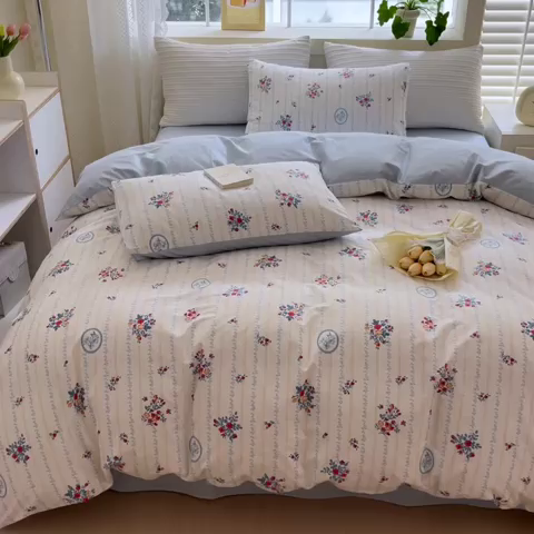 91家纺网 家纺一手货源 找家纺 清雅福 2024春夏新品喷气全棉13372印花系列-四件套 伯爵夫人