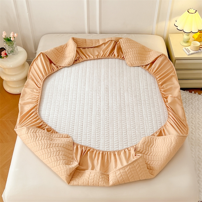 91家纺网 家纺一手货源 找家纺 梦舒羽 2025新款抗菌防水夹棉床笠-轻奢款 轻奢款-橘黄色