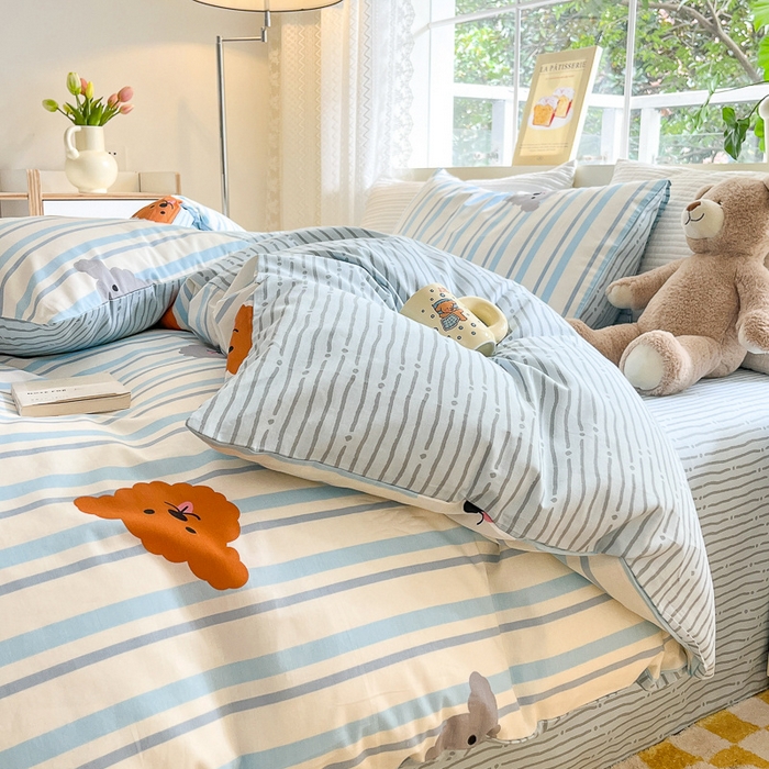 91家纺网 家纺一手货源 找家纺 清雅福 2024春夏新品喷气全棉13372印花系列-四件套 调皮狗