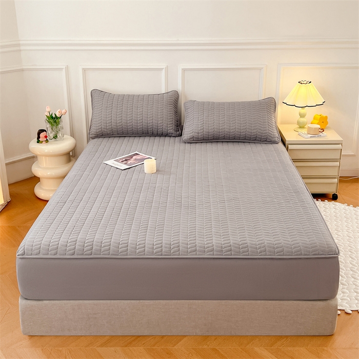 91家纺网 家纺一手货源 找家纺 梦舒羽 2025新款抗菌防水夹棉床笠-轻奢款 轻奢款-雾霾灰