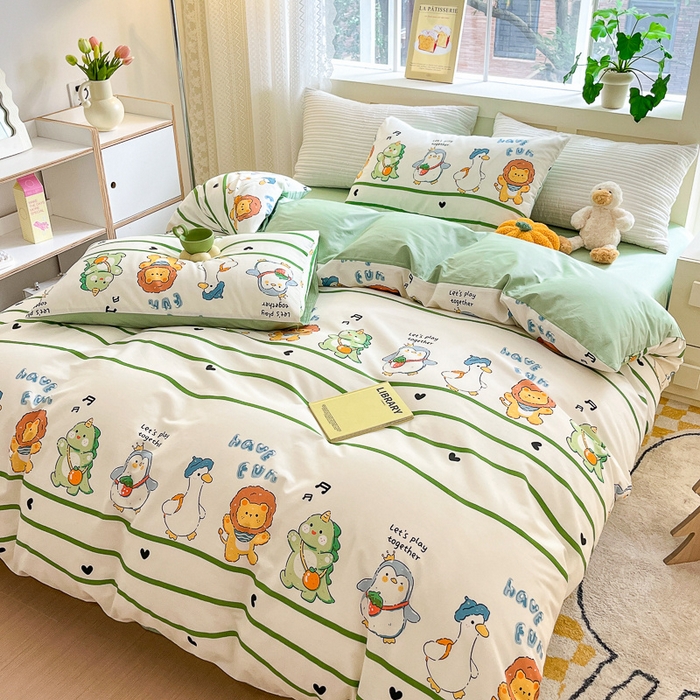 91家纺网 家纺一手货源 找家纺 清雅福 2024春夏新品喷气全棉13372印花系列-四件套 萌宠乐园