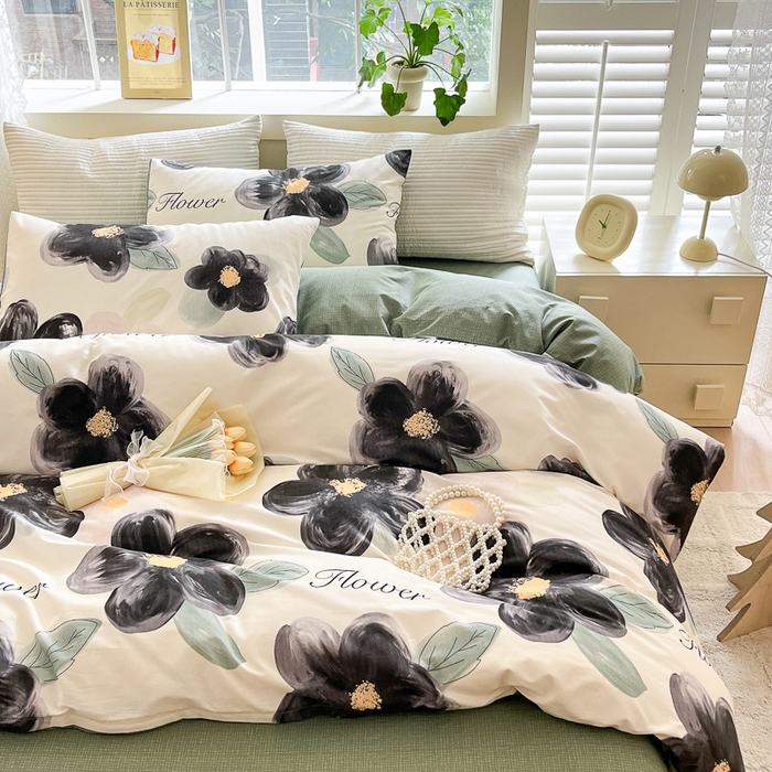 91家纺网 家纺一手货源 找家纺 清雅福 2024春夏新品喷气全棉13372印花系列-四件套 墨兰