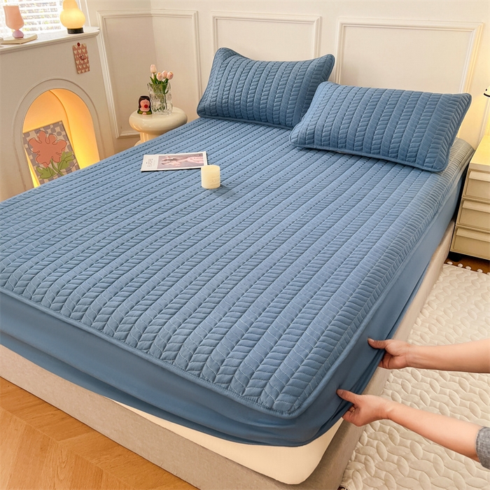 91家纺网 家纺一手货源 找家纺 梦舒羽 2025新款抗菌防水夹棉床笠-轻奢款 轻奢款-深蓝蓝