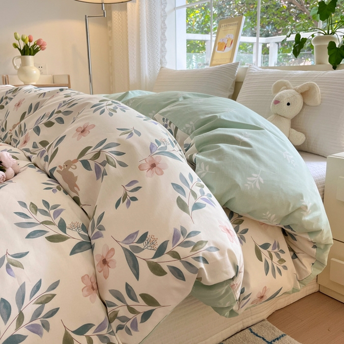 91家纺网 家纺一手货源 找家纺 清雅福 2024春夏新品喷气全棉13372印花系列-四件套 轻纱漫舞