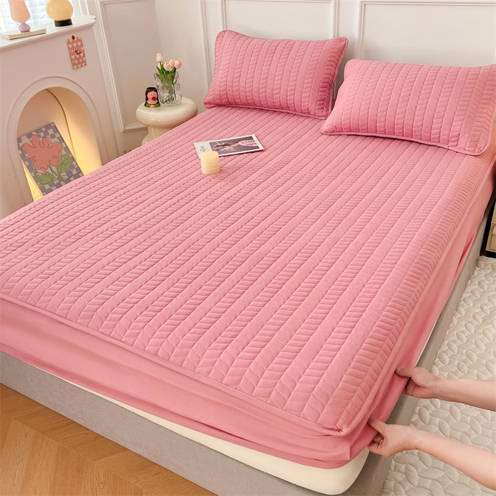 91家纺网 家纺一手货源 找家纺 梦舒羽 2025新款抗菌防水夹棉床笠-轻奢款 轻奢款-豆沙