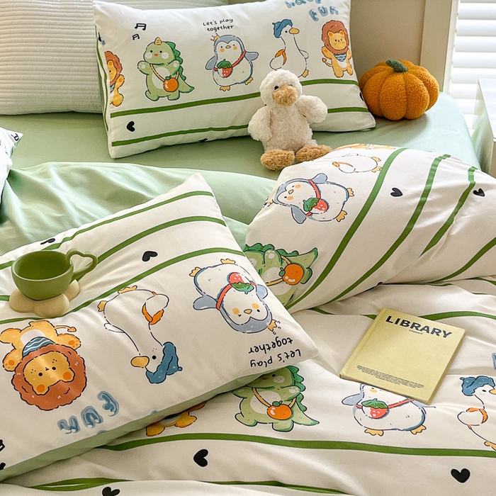 91家纺网 家纺一手货源 找家纺 清雅福 2024春夏新品喷气全棉13372印花系列-四件套 萌宠乐园